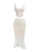2PCS White 1980s Lace Floral V-Neck Tank & Mermaid Skirt