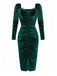 Green 1960s Velvet Ruched Long Sleeve Bodycon Dress