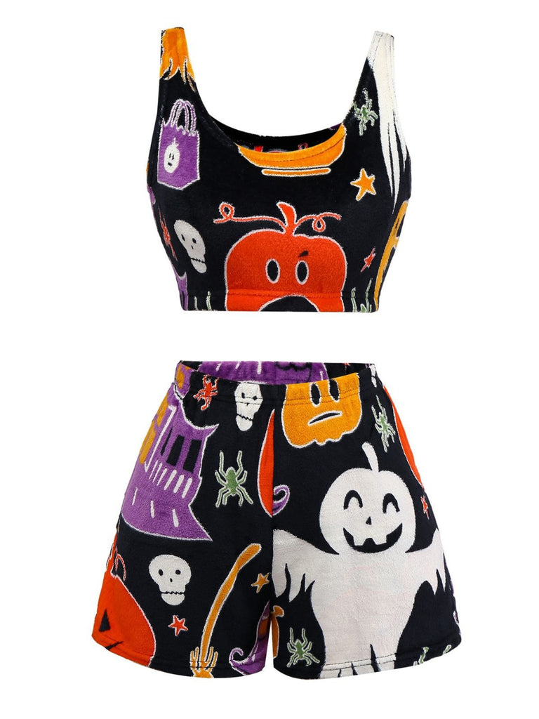 1970s Halloween Flannel Graffiti Glow-in-the-Dark Pajama Set