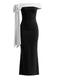 1930s Solid Off-Shoulder Tie Bodycon Maxi Dress