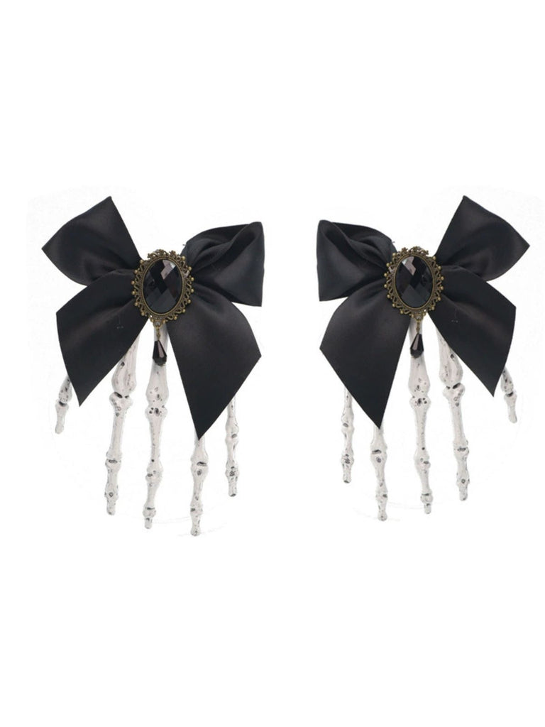 Black Gothic Bow Skeleton Hand Hair Clip