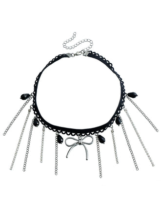 Vintage Gothic Chain Gemstone Bow Necklace