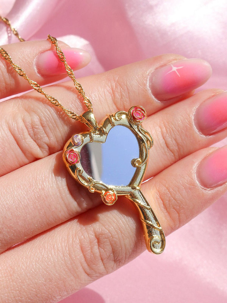 Vintage Alloy Mirror Decoration Necklace