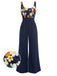 [US Warehouse] Navy Blue 1940s Flower Embroidery Jumpsuit