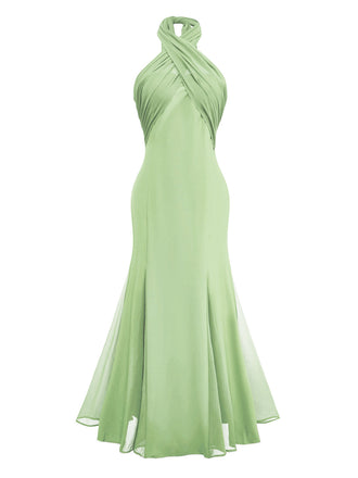 [Pre-Sale] Green 1930s Solid Chiffon Criss Cross Strapless Convertible Dress