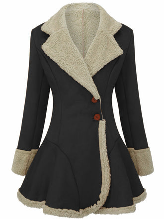 Black 1970s Lapel Flared Hem Suede Jacket