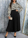 [Plus Size] 1970s Leopard Shirt Pleated Skirt Patchwork Dress