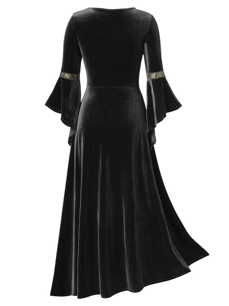 1930s Medieval Renaissance Velvet Gold Trim Dress