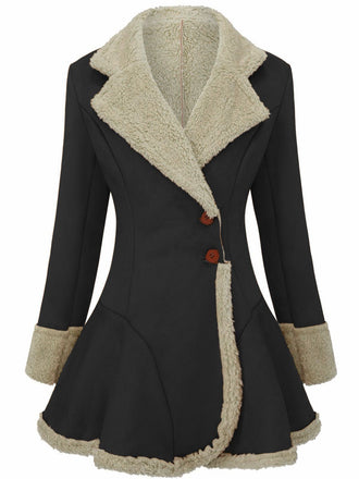 Black 1970s Lapel Flared Hem Suede Jacket