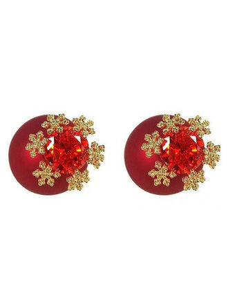 Christmas Red Gem Snowflake Stud Earrings