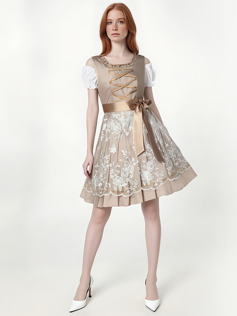 Champagne 1950s Puff Top & Floral Bow Dress