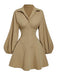 Beige 1960s Puff Sleeves Elastic Cinched Waist Dress
