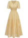 Yellow 1940s Eyelet Lace V-neck Tiered Maxi Dress