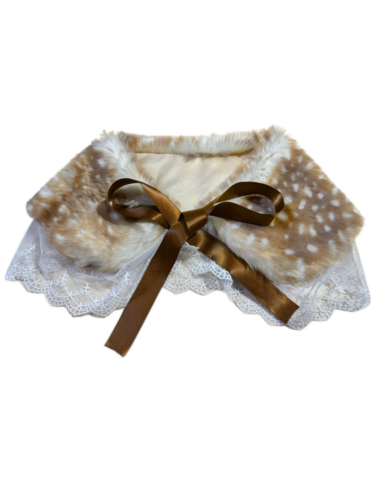 Retro Lace Trim Deer Bow Faux Fur Collar