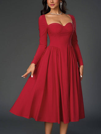 1960s Backless Lace-Up Pleated Midi Dress