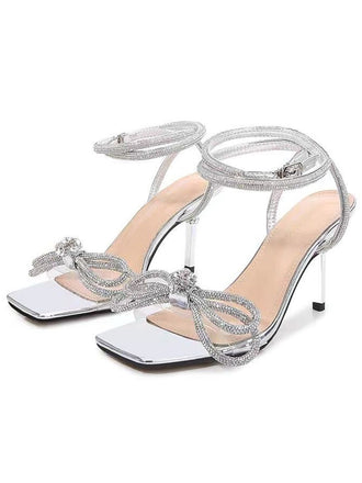 Silver Rhinestone Ankle Strap Heels