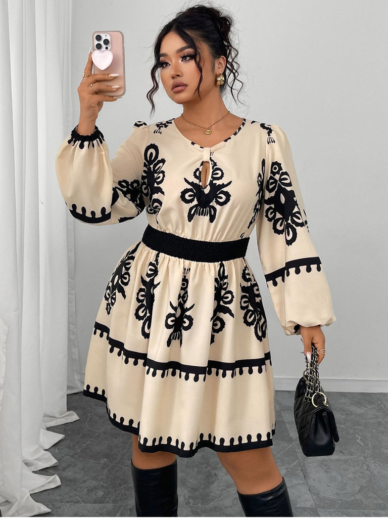 [Plus Size] Beige 1940s Bohemian Irregular Umbrella Dress