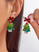 Vintage Christmas Tree & Bow Dangle Earrings