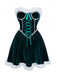 Green 1960s Velvet Fringe Strapless Mini Dress