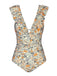 Multicolor 1950s Floral Ruffled Back Cut-Out Swimsuit