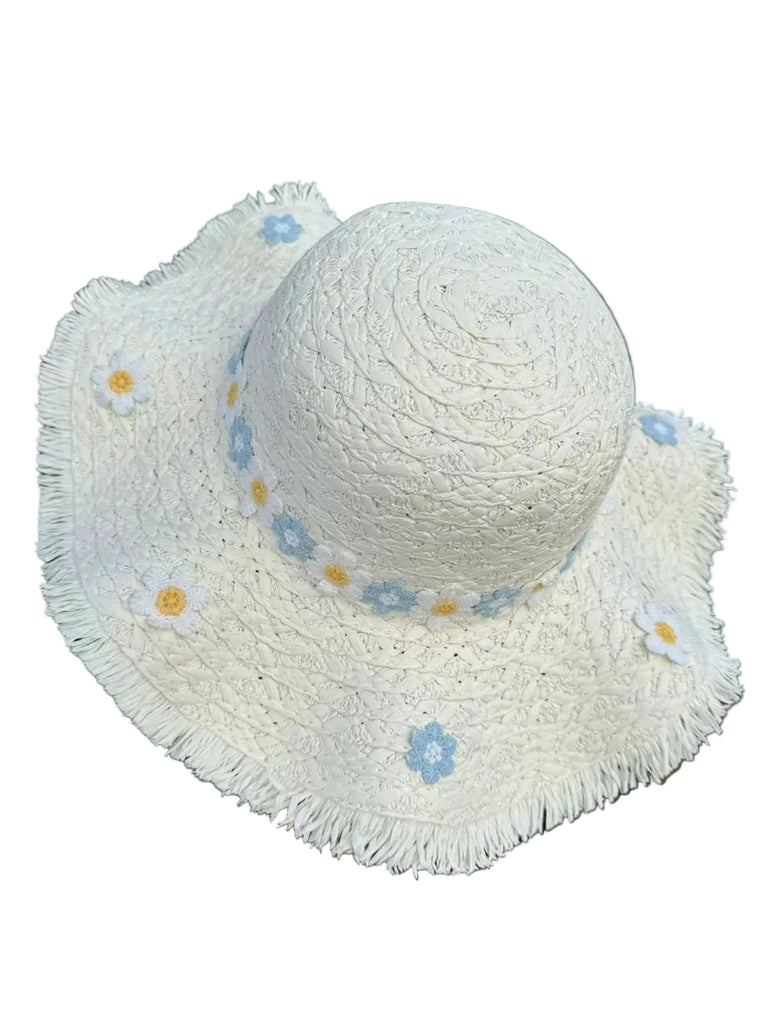 Vintage 3D Daisy Raffia Fringe Brim Sun Hat