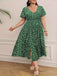[Plus Size] Green 1940s V-Neck Ditsy Floral Dress