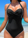 Black 1950s Halter Scallop-Trim One-Piece Swimsuit