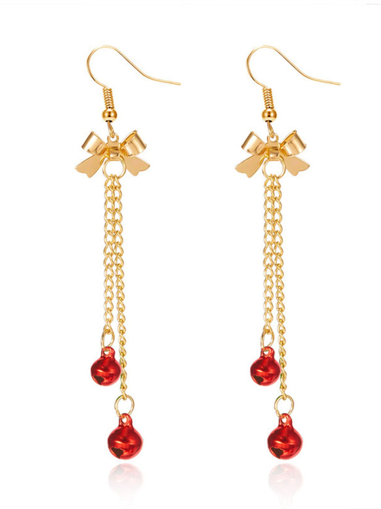 Christmas Gold Bow Bell Drop Earrings