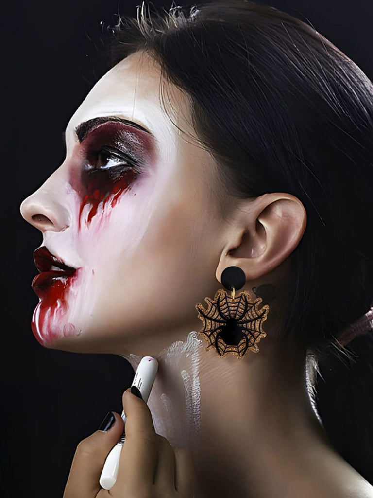 Vintage Black Spider & Spiderweb Earrings