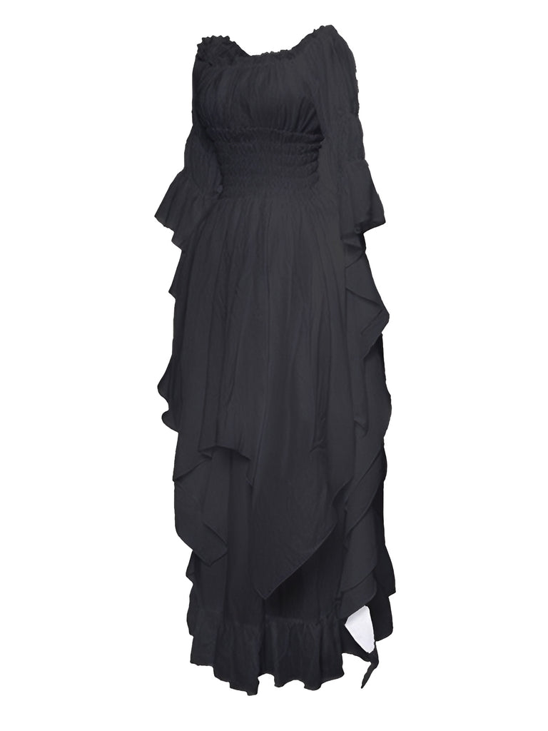 1980s Gothic Bell Sleeve Irregular Hem Dress