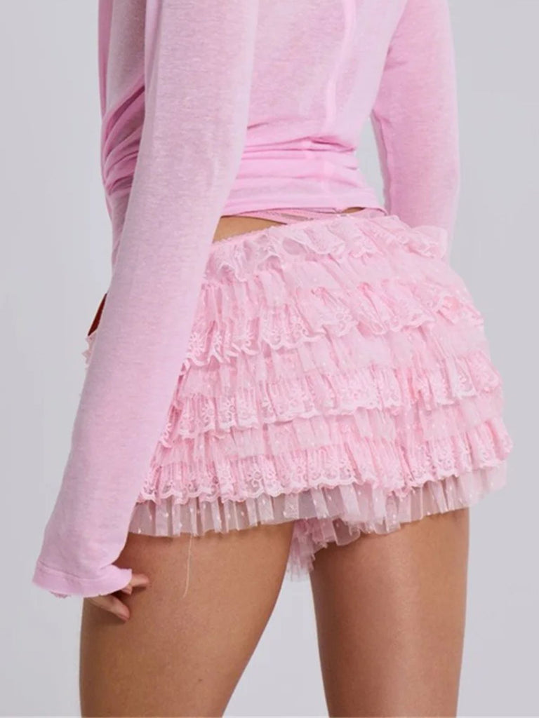 1980s Multi-Layered Lace Ruffled Low-Rise Shorts