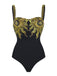 Black 1950s Sequined Sunflower Backless Swimsuit & Cover-Up