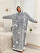 Gray 1970s Glow-In-Dark Star-Print Hooded Fleece Robe