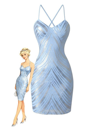 1920s Spaghetti Strap Sequin Chevron Backless Party Dress