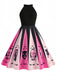 [Pre-Sale] Black&Pink 1950s Halloween Spooky Print Swing Dress