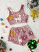 2PCS 1970s Glowing Colorful Print Flannel Pajama Set