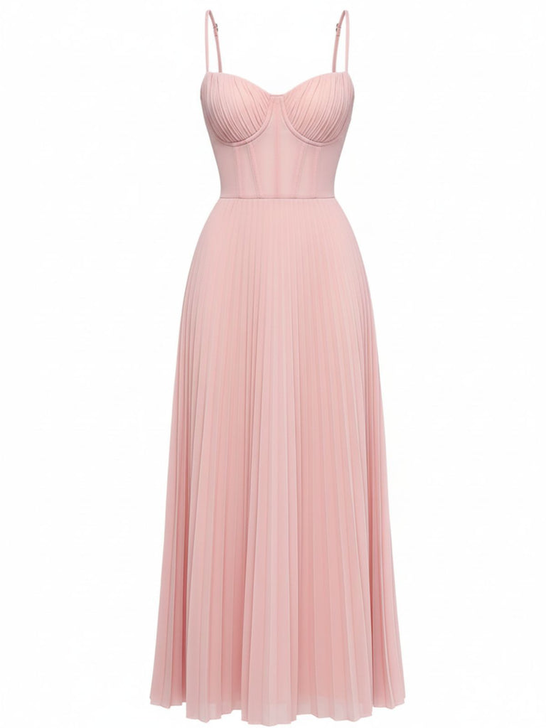 1930s Solid Pleated Strappy Evening Dress