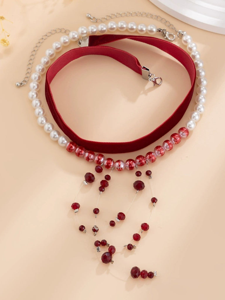 Red Gothic Vampire Velvet Choker Necklace