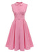 Pink 1940s Doll Collar Solid Dress