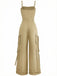 1970s Solid Spaghetti Strap Cargo Style Wide-Leg Jumpsuit