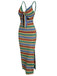 1970s Strap Colorful Stripes Lace-Up Boho Dress