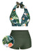 [US Warehouse] Dark Green 1930s Reversible Halter Swimsuit