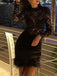 Black 1960s Lace Feather Hem Velvet Bodycon Dress