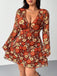 [Plus Size] Orange 1960s V-Neck Floral Dress