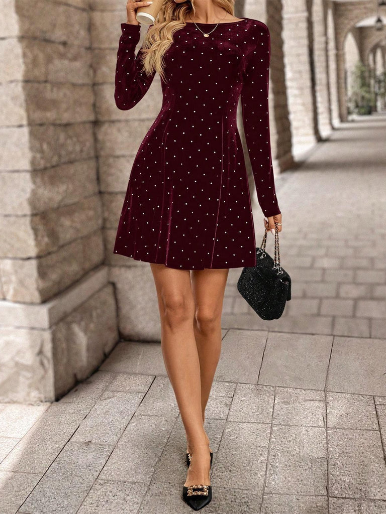 1980s Velvet Rhinestone Fit Party Dress