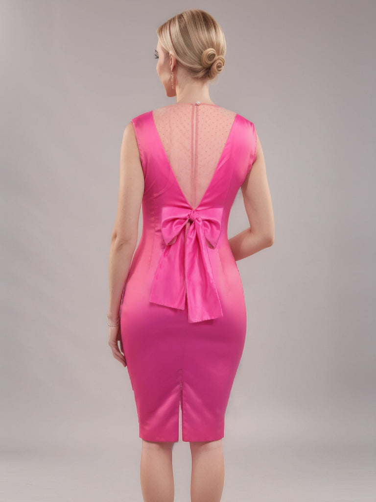 Rose Red 1960s Satin Solid Pencil Dress