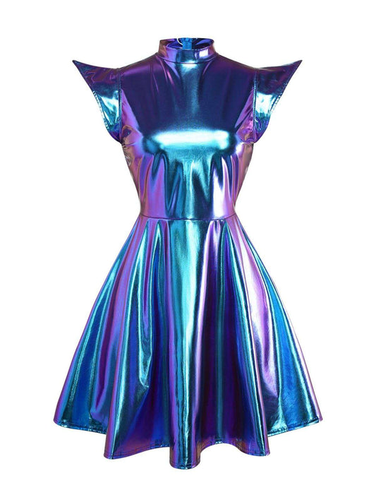 1980s Metallic Futuristic Party Mini Dress