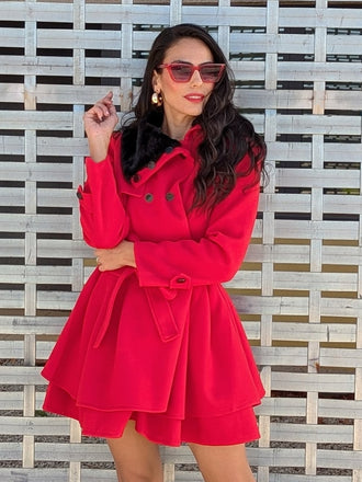 1950s Fur Collar Waisted Winter Coat