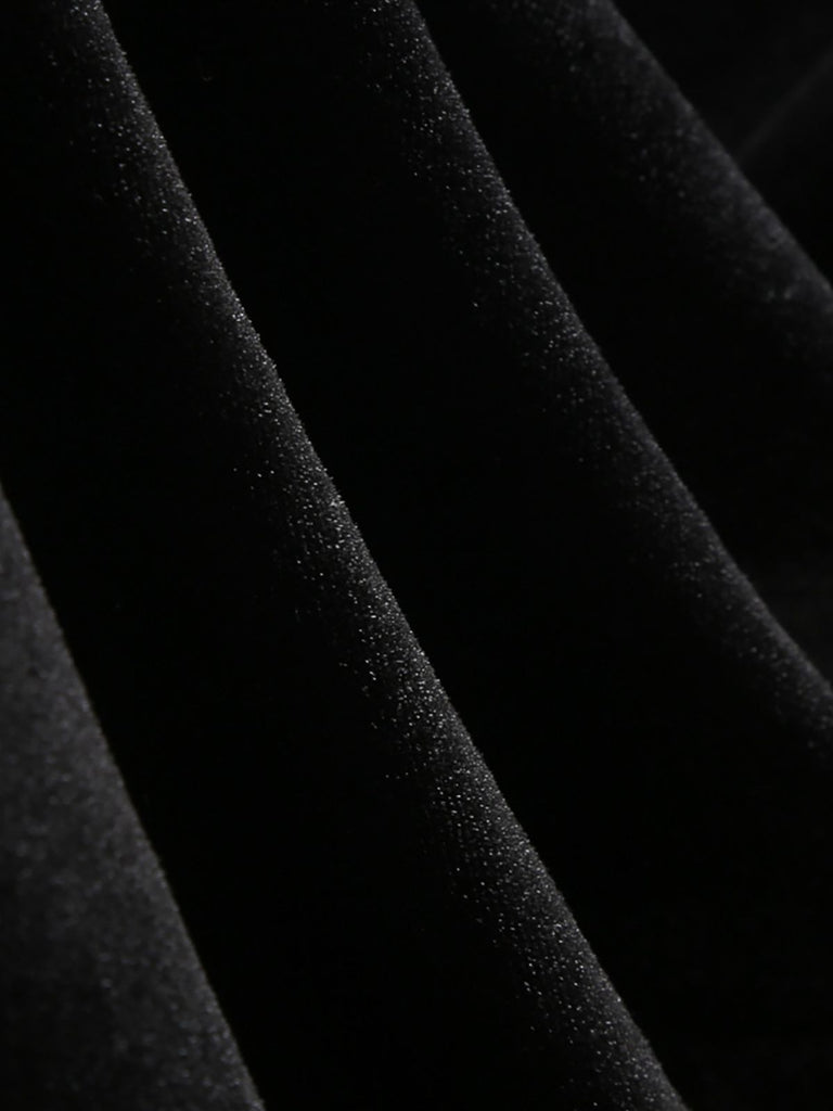 Black 1950s Velvet  Knitted Collar Pearl Button Dress