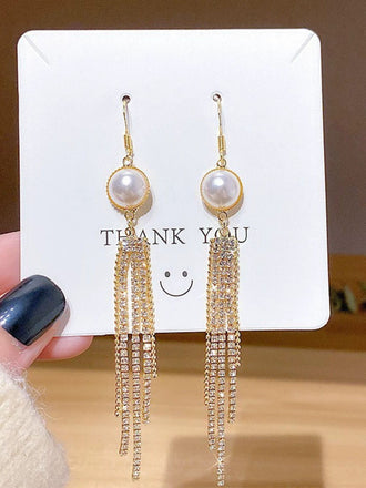 Vintage Gold Pearl Tassel Earrings